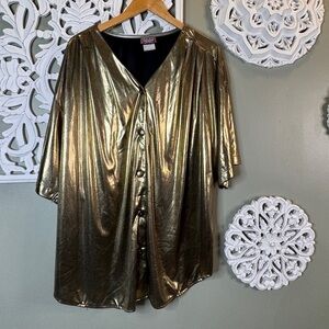 Vintage Trimmings Plus Liquid Gold Oversized Top Button Down V-Neck Size 24